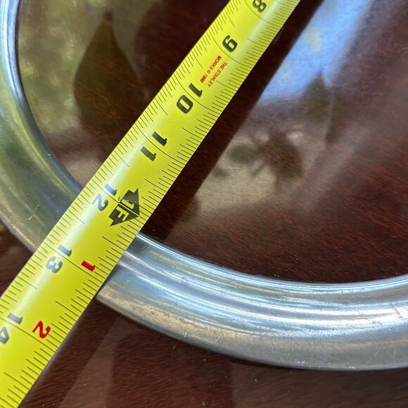 Vintage 1940s American Pewter & Faux Wood Formica Round Cocktail Bar Tray Deco - Picture 10 of 11